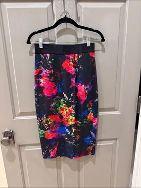 Milly Black Pencil Skirt with Neon Floral Print